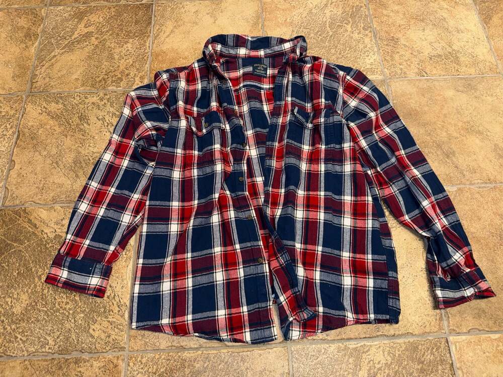 Faded Glory Mens Red White Blue Plaid Flannel Long Sleeve Button Up Shirt L